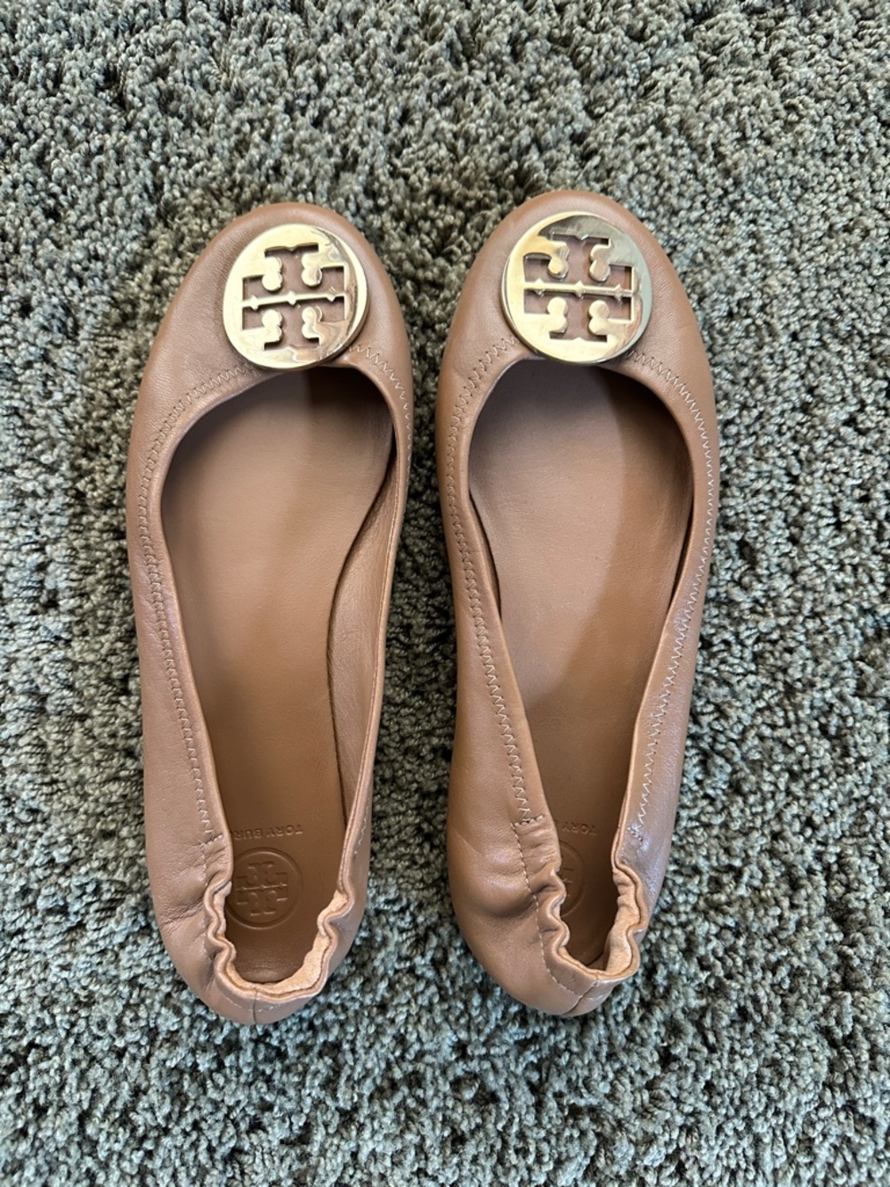 Tory Burch Tan Leather Logo Ballet Flats